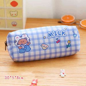 Learning Toys Grid Cute Pencil Case Korean Stationery Pencil Case for Girls Pu Leather Pen Case Trousse Scolaire Estuche Lapices Pencil Pouch T220829