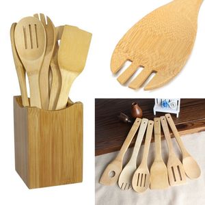 6 Styles Kitchen tools Bamboo Spoon Spatula Portable Wooden Utensil Kitchen Cooking Turners Slotted Mixing Shovels