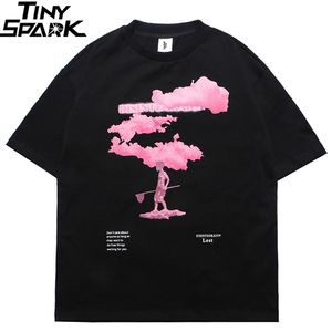 Streetwear HARAJUKU TSHIRT Pink Cloud Hip Hop T Shirt Men Summer Short Rleeve T-shirt Bawełny moda Czarne Topy Hiphop 220530