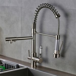 Quyanre Kitchen Faucets torneira para cozinha de parede Crane For Kitchen Water Filter Tap Three Ways Sink Mixer Kitchen Faucet T200805