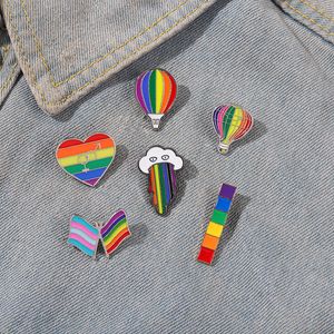 Rainbow Brooches Set Gold Plated Heart Enamel Paint Badges for Girls hot air balloon Lapel Pin Denim Shirt Fashion Jewelry Gift Bag Hat Accessories Collar Pins