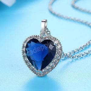 Luxury The Heart of the Ocean Gemstone Pendant Necklace Women Gift Jewelry for Wholesale
