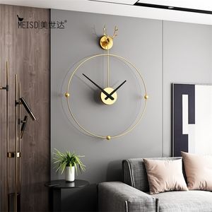 Relógio da parede de ferro Office Decoração de parede Grandes relógios de parede modernos Design montado Mudo relógio European Decorative Hanging Watches 210325