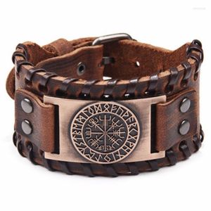 Charm Armbänder Freies Schiff Odin Symbol Viking Vegvisir Kompass Armreifen Nordic Runen Wrap Echtes Leder Männer Schmuck Zubehör Kent22