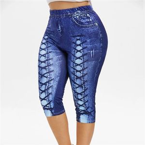 Jeggings for Women s korta leggings 4 3 Perfect Fit Faux Jeans Legging Summer Breeches Stretch High midje Capris Pants Printed 220725