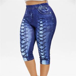 Kadınlar için Jeggings s kısa tozluk 4 3 Mükemmel uyum sahte kot pantolon legging yaz pantolonları streç yüksek bel kapris pantolon baskılı 220725