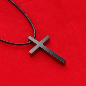 Pendant Necklaces Simple Cross Pendent Necklace Black Leather Rope Fashion Antique Silver Color Alloy Punk Jewelry For Women Men GiftPendant