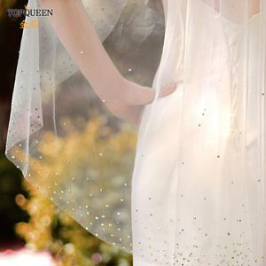 Bridal Veils V103 Wedding Veil met Rhinestone Edge Dames korte Veu Bruid Comb Shiny voor Rhinestonebridal