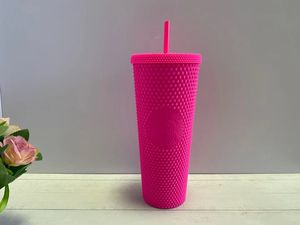 2021 Starbucks Fluorescente rosa durian laser Tazza di paglia Bicchiere ad alta capacità 710ML Sirena plastica acqua fredda Tazza da caffè regalo