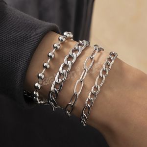 Tungmetall tjock kubansk kedjepärlor kedjearmband set för män mode hiphop smycken armband på hand handledsgåva 4 st/set