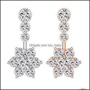 Body Arts Tattoos Art Health Beauty Flower Belly Button Rings Surgical Stainless Steel Cubic Zirconia Navel Barbell Stud Dh3Sf