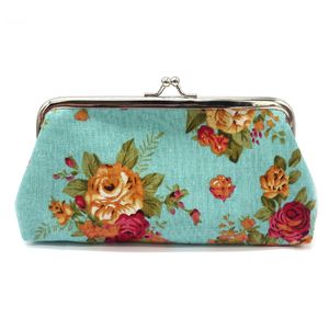 DHL300st -mynt Purses Women Canvas Rose Prints Single Layer Telefon Lång kopplingsväska