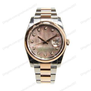 Yüksek Kaliteli Asya Saatler 2813 Spor Otomatik Bayanlar İzle 36mm Siyah İnci Dial Sapphire Cam 116201 Paslanmaz Çelik Gül Altın Beş baht kayış saatleri