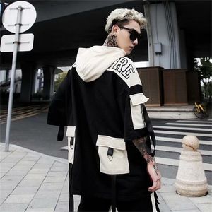 Летние короткие рукава Harajuku Korea Fashion Streetwear 1pc хип -хоп рок панк мужские толстовка.