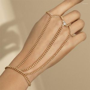 Link Chain Fashion Hand Back Ring Punk Curb smycken Armband Chunky Metal Twisted Rope Kent22