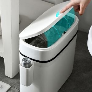 Smart Trash Can Press-Type Waste Bins With Storage Box Nordic Simplicity Household Bathroom Toilet Waterproof Narrow Sensor Bin 220408