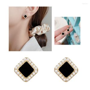 Stud Square Black Oil Drop Pearl Earrings for Women Korean Personlighet All-Match Small Simple Jewelry Gift Wedding AccessoriesStud Kirs22