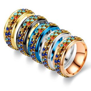 Spinner Band Ring Kadınlar için Erkek Anksiyete Rölyef 6mm Fidget Paslanmaz Çelik CZ Rhinestone Mükemmel Düğünler Partileri Kutlamalar