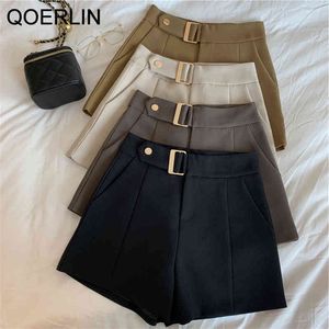Calças de terno soltas de primavera qoerlin para mulheres calças de perna larga shorts garotas de cintura alta shorts femininos Bolsa de cintura alta preta 210412