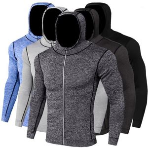 Giacche da corsa Inverno Autunno Felpe con cappuccio Camicia sportiva Uomo Cappello Cerniera Sottile Fitness Palestra Abbigliamento sportivo Top Abbigliamento sportivo da uomo