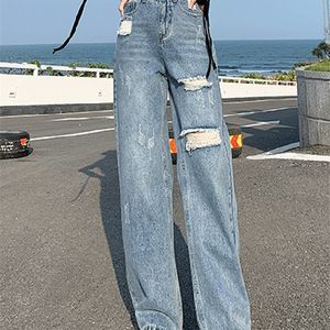 Jeans syiwidii ​​para mulheres y2k jeans largos de perna larga Rapped namorado de cintura alta jeans angustiados calças de jeans vintage 220815
