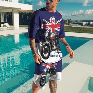 Men's Tracksuits Streetwear Flag Printed Men Sets Short Outfits Men's Oversized Clothes Vintage Summer Tshirt And Shorts 2 Pieces Set Tr