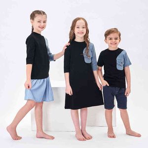 Crianças meninos meninas primavera verão camisa de algodão denim família combinando vestido topos 12m a 14 anos bebê adolescente crianças roupas tb1156