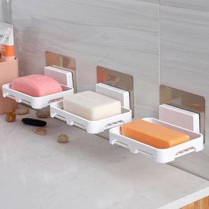 Tvålrätter dränera väggmonterade tvålar svamphållare förvaring rack badrum arrangör dränering hållare kök hängande tvållåda