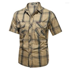 Camisetas masculinas camisetas xadrez de manga curta para homens verão legal marca militar casual mistura cor algodão homme camise