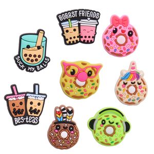 MOQ 20PCS PVC Cartoon Food Donuts okulary Bow Suck Shoe Charms Bute CZĘŚCI