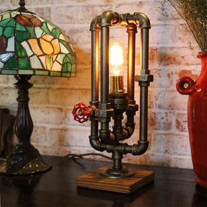 American Industrial Style Creative Desk Lamp Retro Edison Bulb Water Pipe Lamp Bedroom Study Decorative Desk Lamp H220423