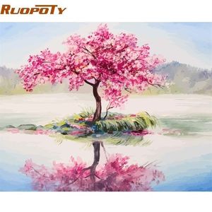 RUOPOTY Framed DIY Painting By Numbers Landscape Kit Acrylic Paint On Canvas Wall Art Picture For Home Decor 60x75cm LJ200908