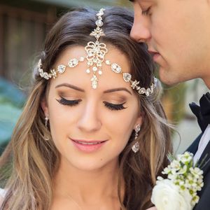 Jóias de cadeia de cabelo pendente de casamento para feminino Capacete de decoração Crystal Bridal Headweares Acessórios na testa