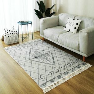 Carpets Nordic Gray White For Living Room Vintage Morocco Carpet Bedroom Cotton Woven Area Rug Turkey American Style CarpetCarpets