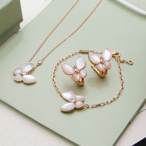 Europe America Van Fashion Sets Lady Women Famouse Brand Jewelry Settings Diamond Four Leaf Clover Gold Two Butterfly Ring Earrings Bracelet Necklace Cleef