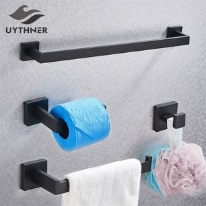 Hardware Set Black Robe Hook Towel Rail Rack Bar Shelf Tissue Paper Toothbrush Holder Bathroom Accessories 220812