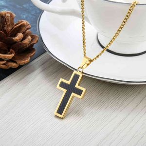 Jewelry New Creative carbon fiber golden cross men s titanium steel necklace pendant Religious