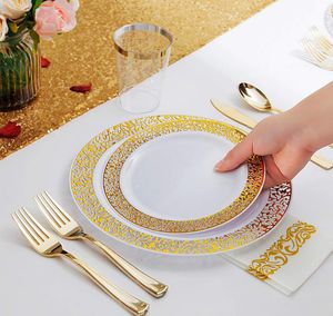 150pcs Round Hollow Hard Food Plastic Dinner Plate Set Western White Background