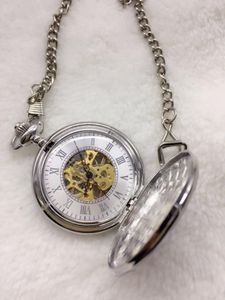 Zegarki kieszonkowe Srebrna stalowa steampunk zegarek mechaniczny mężczyźni mężczyźni Domek naszyjnik
