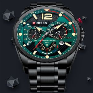 Curren Watches Men's Sport Quartz Chronograph Wrists Montre à acier inoxydable de luxe avec une montre lumineuse Masculino 220524