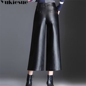 بالإضافة إلى الحجم 4xL High Weist Leather Pants Woment Winter Autumn Lourd Love Hide Leg Pants Prouts Female 210412