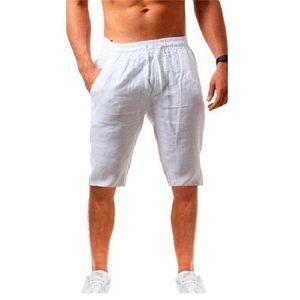 Mensbomullslinne shorts byxor manliga sommar andas in fast färg linnbyxor fitness streetwear s3xl 220629