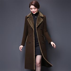 M5XL New Women Wool Blends 코트 겨울 패션 어머니 두꺼운 캐시미어 칼라 긴 재킷 따뜻한 슬림 상판 외부웨어 여성 T200315