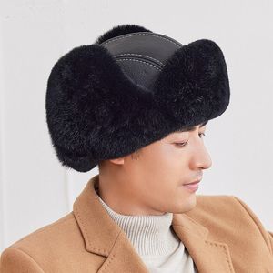 Prawdziwa owca skóry rex królik futra futra czapka earflaps rosyjski traper hat ushanka