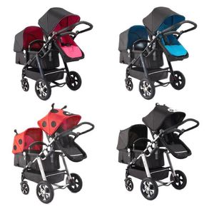 Kinderwagen # Twin Baby Sroller 2022 Luxus Doppel Kinderwagen Kann Hohe Landschaft Falten Regenschirm Vier Rad Qualität CartStrollers #