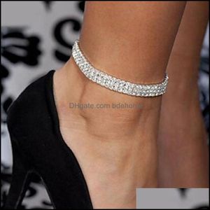 Земли в шкатулках Mtilayer Sexy Clear Shining Crystal Ownestone Sier Color Anklet Chain Bracelets Foot Party для женщин Девушки Deli Deli