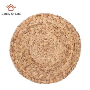 37 cm Round Mat Woven Straw Placemat Nature Color Place Mats för matbord T200415