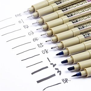 Sakura 4-13異なるサイズPigma Micron Needle Pen XSDKブラックマーカーブラシペンライナーペンスケッチデザインデザインマンガコミック210226