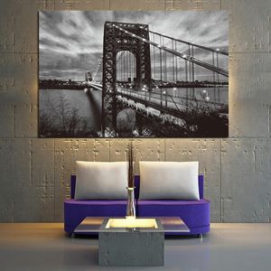 New York Brooklyn Bridge Black and White Posters and Prints Landscape Art Canvas Painting Abstract Wall Picture for Living Room