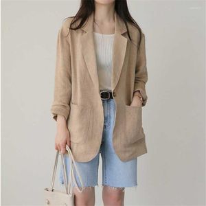 Women's Jackets 2022 Spring And Autumn Short Linen Cotton Solid Color Ramie Suit Collar One Button Thin Coat Long Sleeve Women